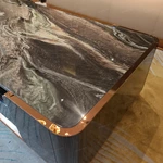 Luxury Marble Coffee Table with Curved Wood Veneer Detailing